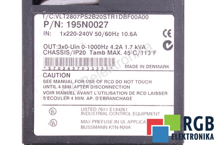 VLT2807PS2B20STR1DBF00A00 DANFOSS VLT2800 195N0027