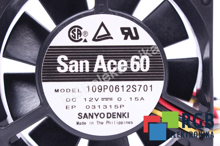 109P0612S701 SANYO DENKI 60X60X15MM, 12V, 0.15A VENTILIATORIUS