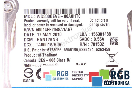 WD800BEVE-00A0HT0 WESTERN DIGITAL WD800BEVE SCORPIO BLUE
