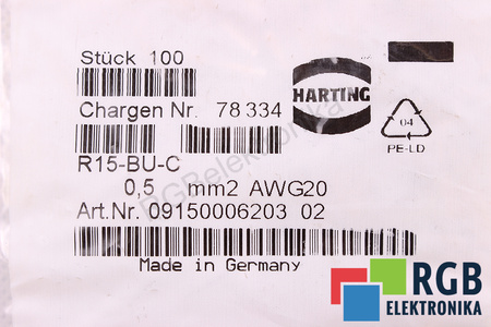 R15-BU-C HARTING 0.5MM2 LIZDO PIN