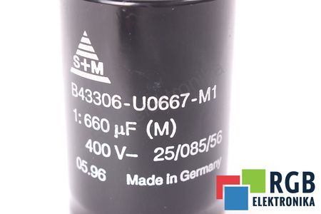 KONDENSATORIUS B43306-U0667-M1 S+M 25/085/56 660UF, 400VDC KONDENSATORIUS