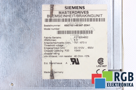6SE7021-6ES87-2DA1 SIEMENS MASTERDRIVES 10KW 510-650VDC
