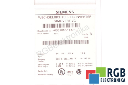 6SE7016-1TA61-Z SIEMENS Z=G91+ SIMOVERT VC