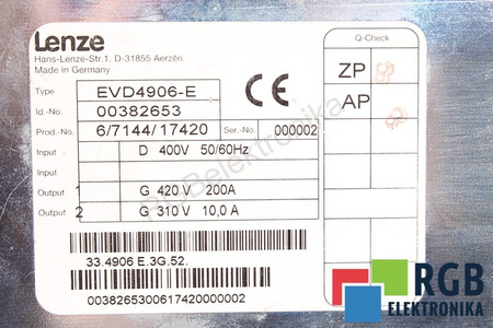 EVD4906-E LENZE ID.-NO. 00382653