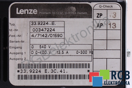 33.9224E.3C.41 LENZE ID.-NR 00347224 9220