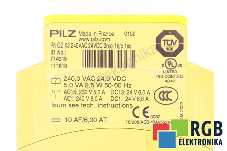 PNOZ X3 240VAC 24VDC 3N/O 1N/C 1SO PILZ 774319 SAUGOS RELĖ