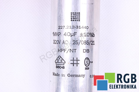 KONDENSATORIUS 227.212-31440 ELECTRONICON 40UF, 320V, 40X125MM