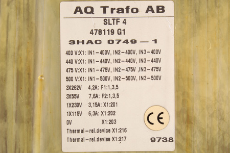 3HAC0749-1 ABB SLTF4 400/440/475/500V, 3X262/3X55/1X230/1X115V TRANSFORMATORIUS