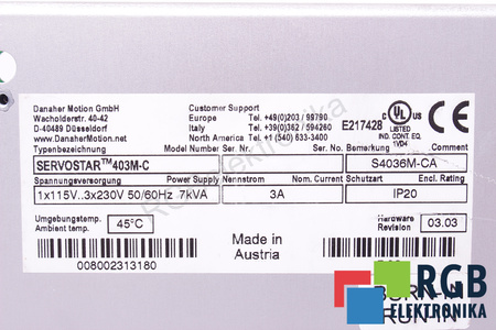 403M-C S403M-CA DANAHER MOTION SERVOSTAR 400-M