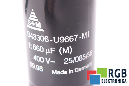 KONDENSATORIUS B43306-U9667-M1 S+M 25/085/56 660UF, 400VDC KONDENSATORIUS