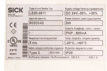 LE20-2611 SICK 6020340 SAUGOS RELĖ