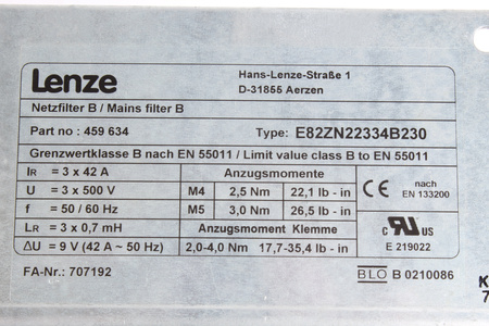 E82ZN22334B230 LENZE FILTRAS