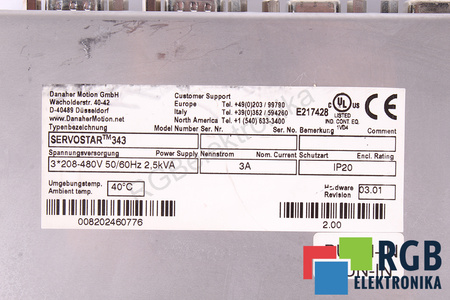 SERVOSTAR 343 DANAHER MOTION S30301-NA SERVOSTAR 300