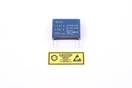 KONDENSATORIUS LE474 OKAYA 0.47UF, 275VAC KONDENSATORIUS