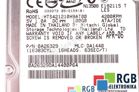 HTS421210H9AT00 HITACHI TRAVELSTAR 100GB