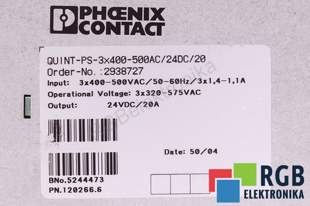 QUINT-PS-3X400-500AC/24DC/20 PHOENIX CONTACT 2938727 VALDYMO SPINTOS MAITINIMO ŠALTINIS