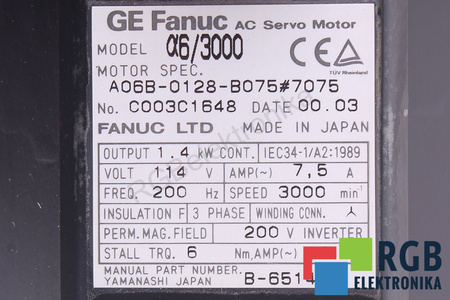 A06B-0128-B075#7075 FANUC A6/3000