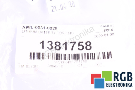 A98L-0031-0028 FANUC 1750MAH AKUMULIATORIUS