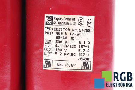 EEJ1740 WAGNER MAGNETE PRI 400V SEC 200/100V 6.1A/5.2A TRANSFORMATORIUS
