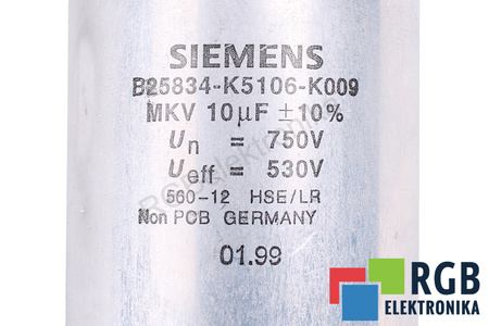 KONDENSATORIUS B25834-K5106-K009 SIEMENS 10UF, 530V, 750V KONDENSATORIUS
