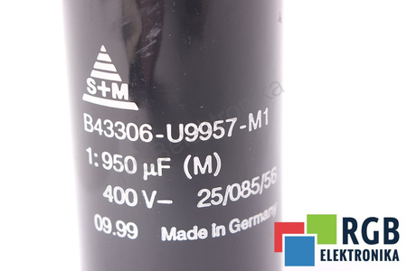 KONDENSATORIUS B43306-U9957-M1 S+M 25/085/56 950UF, 400VDC KONDENSATORIUS
