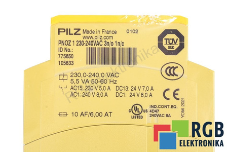 PNOZ 1 230-240VAC 3N/O 1N/C PILZ 775650 SAUGOS RELĖ