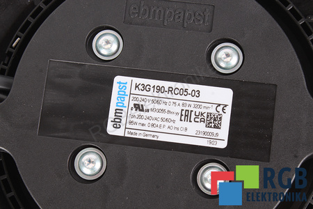 K3G190RC0503 EBM PAPST K3G190-RC05-03 83W 230V, 0.75A VENTILIATORIUS