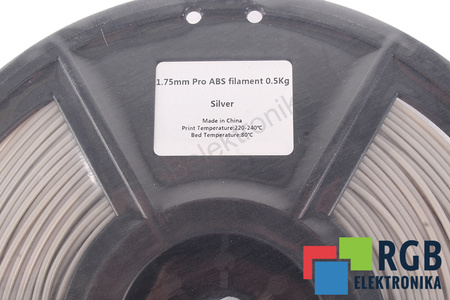 1,75MM ABS PRO FILAMENT 0.5KG SILVER FLASHFORGE RITĖS IŠORINIS DYDIS 180MM, RITĖS VIDINIS DYDIS 50MM, RITĖS PLOTIS 45MM