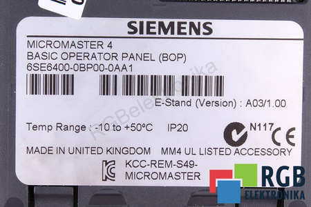 6SE6400-0BP00-0AA1 SIEMENS MICROMASTER 4 VALDYMO IR VALDYMO PULTAS