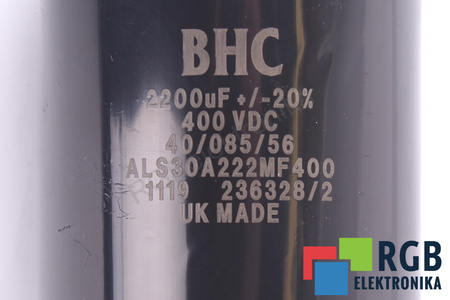 KONDENSATORIUS ALS30A222MF400 BHC COMPONENTS LTD 2200UF, 400V