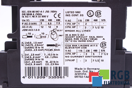 3RT1024-1A..0 SIEMENS SIRIUS 230V 690VAC 9A KONTAKTORIUS