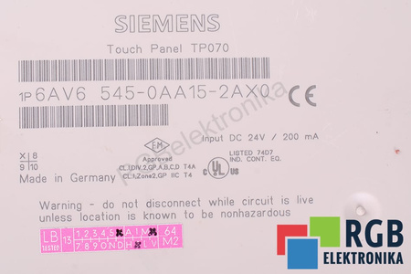 6AV6545-0AA15-2AX0 SIEMENS SIMATIC TOUCH PANEL TP070