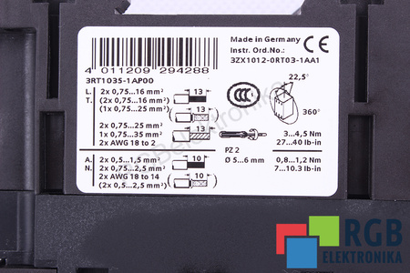 3RT1035-1AP00 SIEMENS SIRIUS 230VAC IE=60A 690V 22KW 24A KONTAKTORIUS