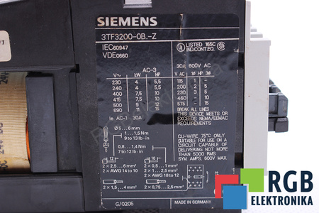 3TF3200-0B-Z SIEMENS AC-1 30A 690VAC 24VDC 3-BIEGUNOWY