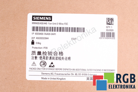 6SE6400-7AA00-0AR1 SIEMENS MICROMASTER 420/430/440 FAN UNIT 24V VENTILIATORIUS