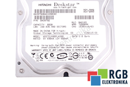HDS721680PLA380 HITACHI DESKSTAR 80GB, 3.5"