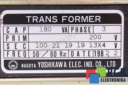 BKO-C1737-02 YOSHIKAWA 200V, 100/21/19/19/13X4V 180VA TRANSFORMATORIUS