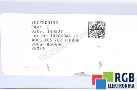 KONDENSATORIUS 70CPE00150 KEMET 700UF, 800V KONDENSATORIUS