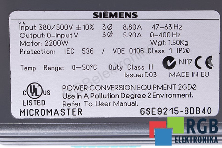 6SE9215-8DB40 SIEMENS MICROMASTER