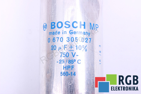 KONDENSATORIUS HPF560-14 BOSCH 670305027 20UF, 750VDC KONDENSATORIUS