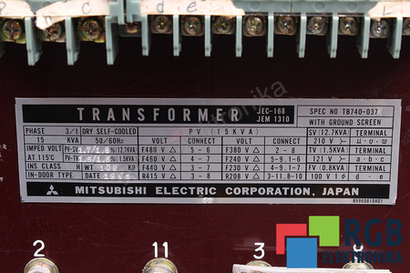 TB740-037K MITSUBISHI ELECTRIC 480/460/440/415/380/240/230/208V, 210/121/100V TRANSFORMATORIUS