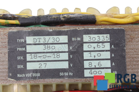 DT3/30 380V, 18/0/18/27V TRANSFORMATORIUS