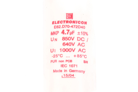 KONDENSATORIUS E62.D70-472D40 ELECTRONICON 4.7UF, 1000V, 40MM, 70MM