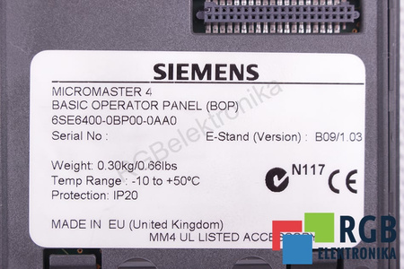 6SE6400-0BP00-0AA0 SIEMENS MICROMASTER 4 VALDYMO IR VALDYMO PULTAS
