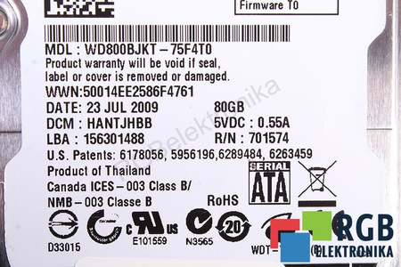 WD800BJKT-75F4T0 WESTERN DIGITAL
