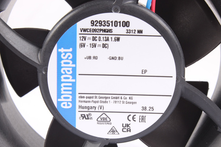 3312NN EBM PAPST 9293510100 92X92X32MM 1.6W 12V, 0.13A VENTILIATORIUS