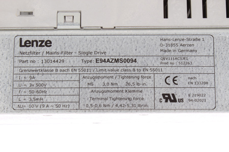 E94AZMS0094 LENZE 13014429 3.5MH FILTRAS