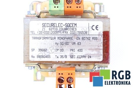 EN60742 SECURELEC SOCEM 400V, 24V TRANSFORMATORIUS