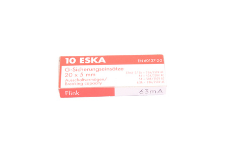 GREITAS CILINDRINIS STIKLINIS SAUGIKLIS 520.605 ESKA ZKS-0.063A 250V, 0.063A, 5X20MM, 10PCS