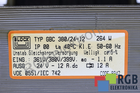 GBC380/24-12 BLOCK 264W EIN 380VAC AUS 24VDC 12A